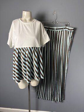 APERO Womens M Striped 2pc Maternity/Nursing Loungewear Outfit/Set